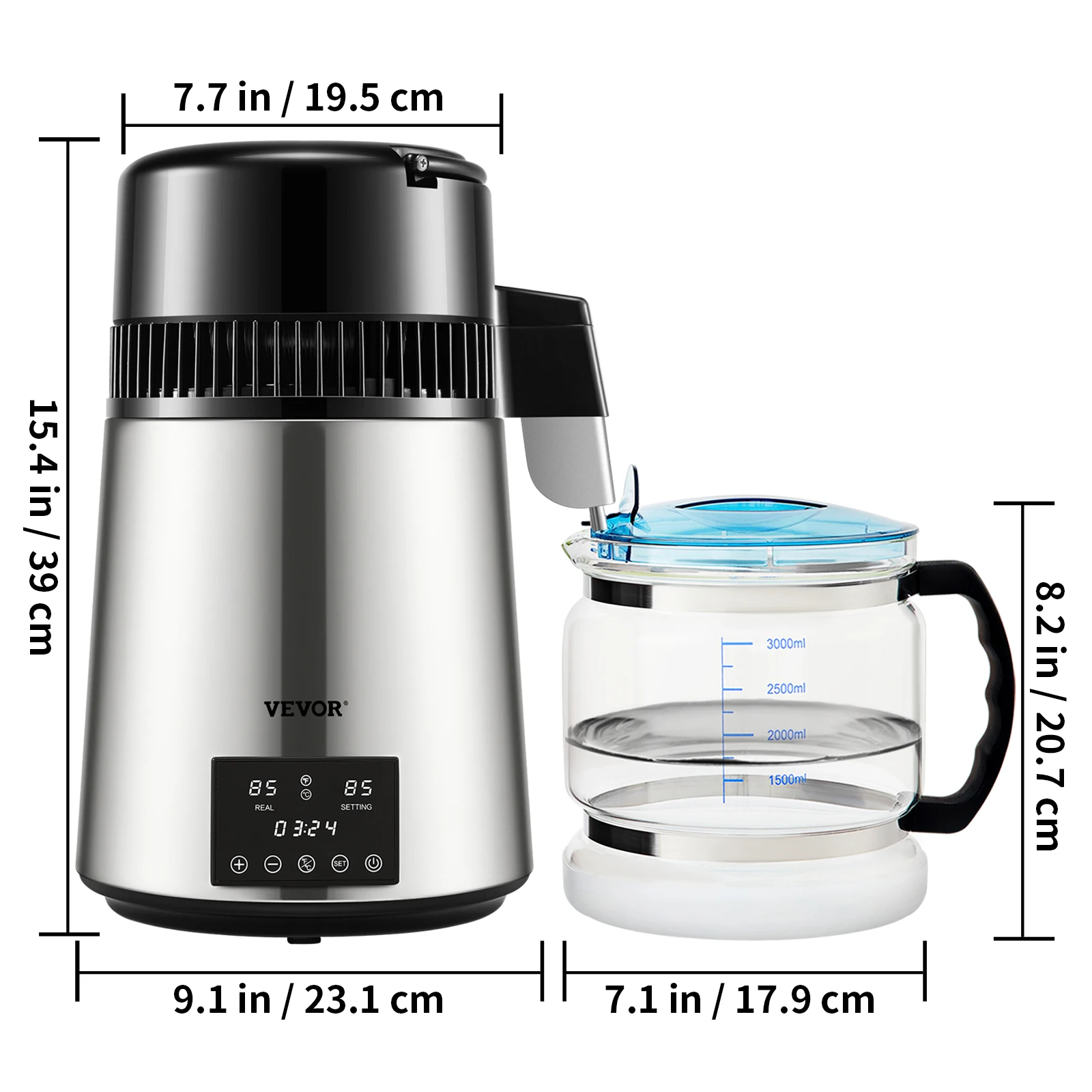 VEVOR 4L distillateur d'eau purificateur filtre distributeur bouteille adoucisseur double affichage de la température Protection contre la surchauffe appareil ménager