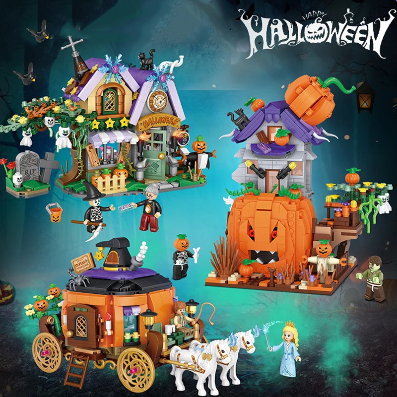 

Halloween Building Block toy pumpkin Carriage small particle MOC City blocks puzzle blocks Halloween Decoration for Kid gift