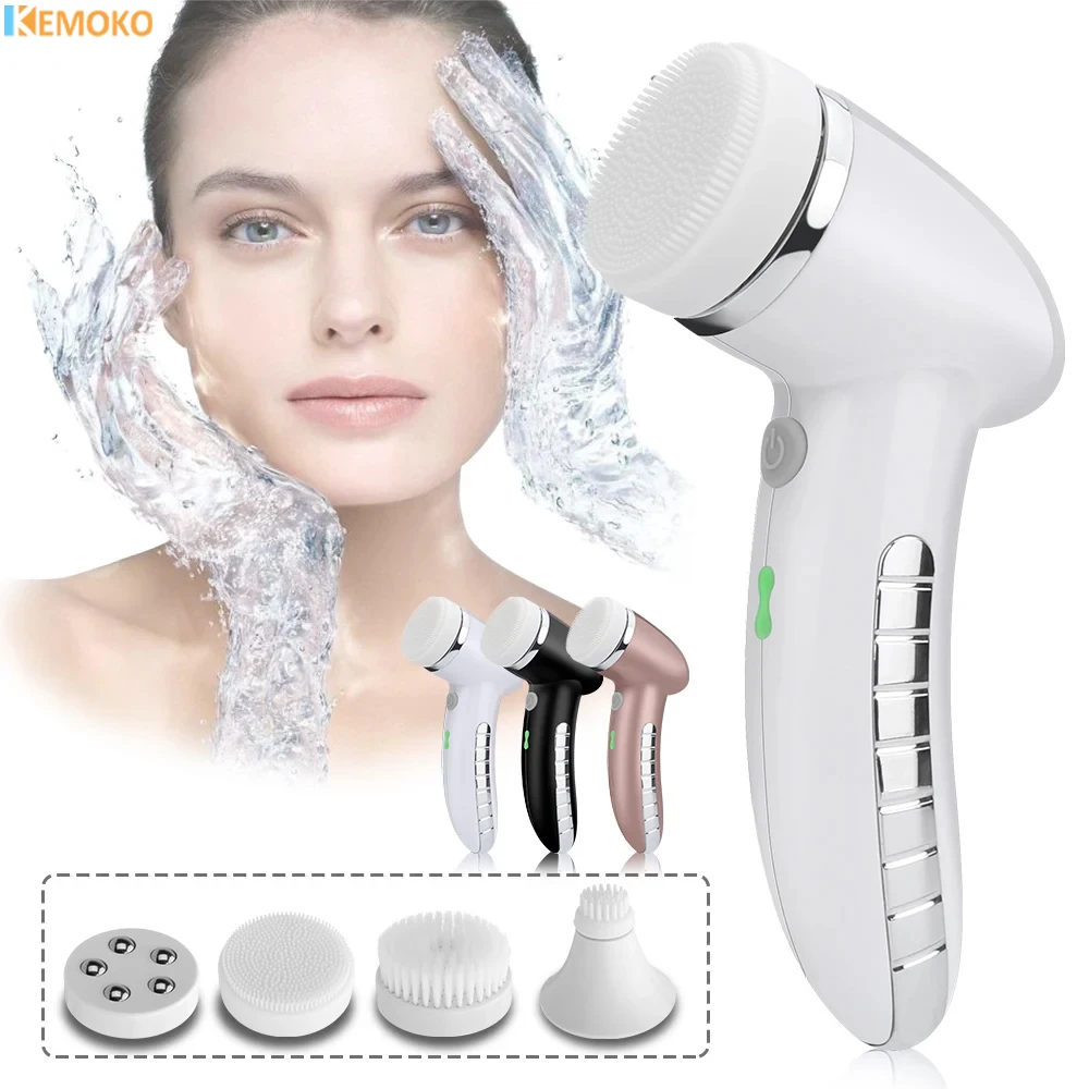 4 In 1 Electric Facial Cleansing Brush Face Spa Massager Spin Sonic Exfoliating Waterproof Face Scrubber Brush Skin Care Machine