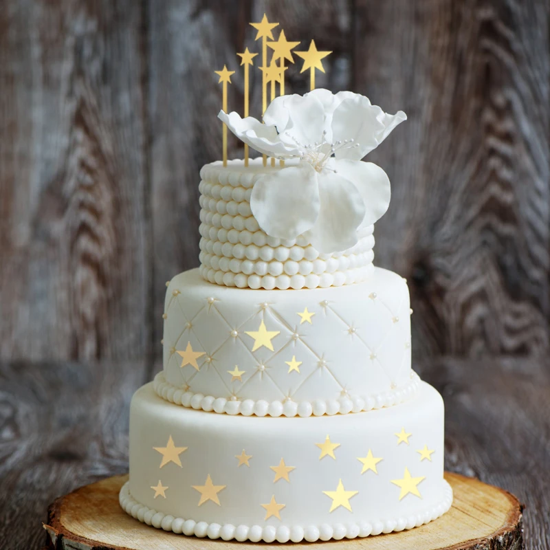 12 قطعة من أغطية الكيك الذهبية على شكل نجمة خماسية لتزيين أعياد الميلاد، مرآة ذهبية من الأكريليك لمجموعة مستلزمات تزيين الكيك