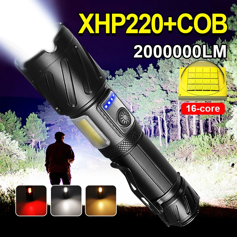 Super XHP220 COB High Power LED Flashlight Rechargeable Torch Light XHP160 Most Powerful Flashlight 18650 Type C Camping Lantern