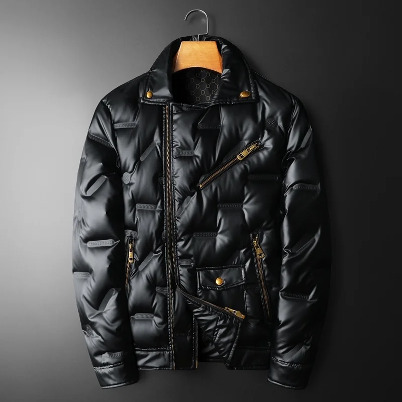 2022 Motorcycle Zipper Duck Down Jacket Men High Quality 90% White Duck Down Coat Lapel Vintage Black Down Jacket Men Clothing