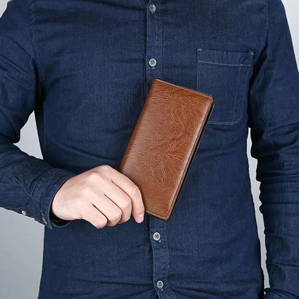 Men Wallet Men's Slim Long Wallet with Multiple Card Slots Bifold Artificial Leather Card Holder Id Window Wallet for Dad