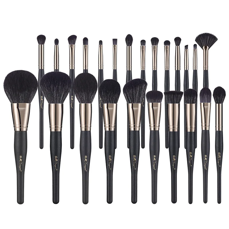 FJER Luxury Black Professional Makeup Brush Set Natural Hair Foundation Blending Blush Eyeliner Powder Brushes  Kit with bag