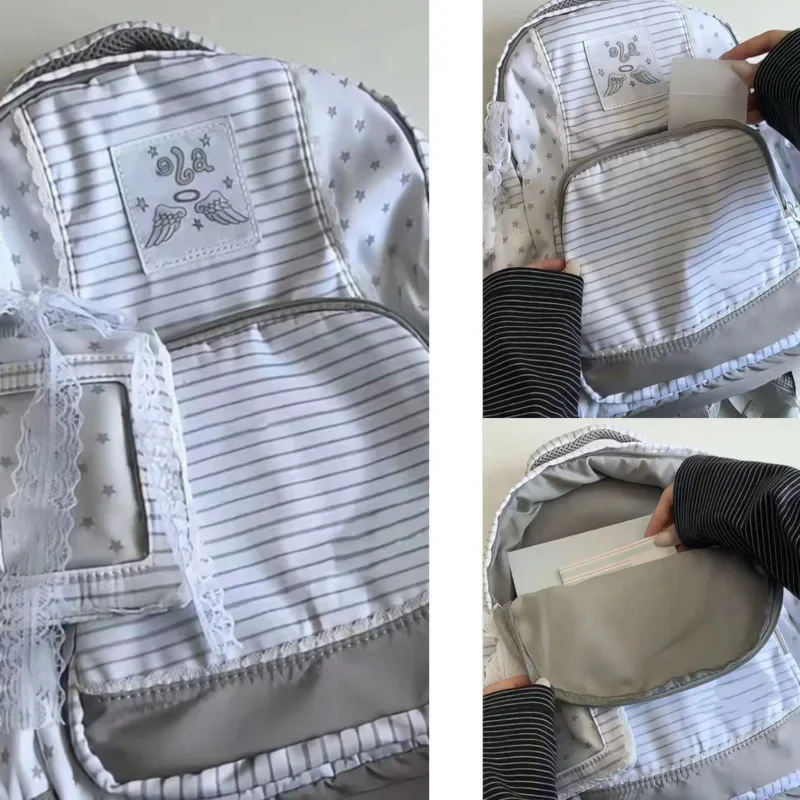 

Printed Star Striped Backpacks Itabag Women Zipper Waterproof Backpacks Korean Y2K Back To School Student Campus Backpacks New