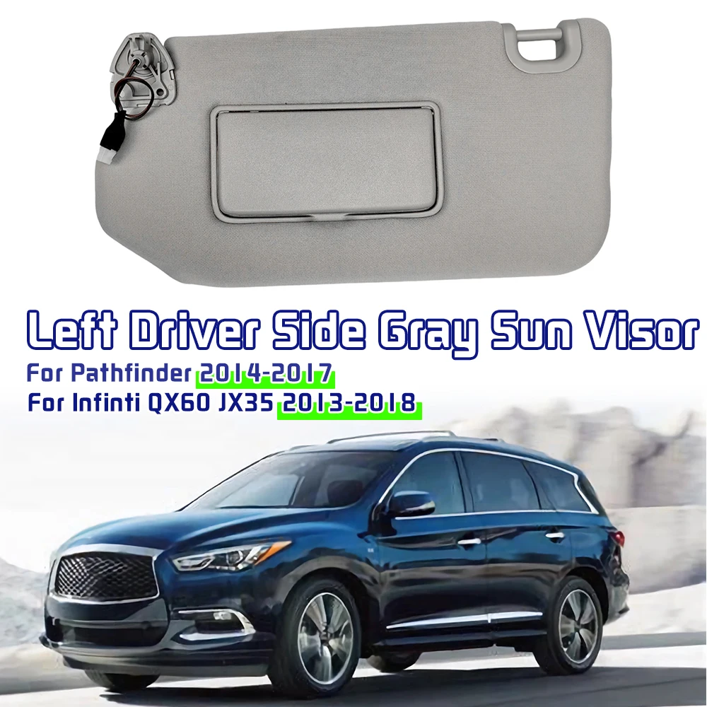 

Gray Sun Visor with Mirror Sunshade For Pathfinder 2014-2017 Infinti QX60 JX35 2013-2018 96400-9PB0A 96401-9PB0A