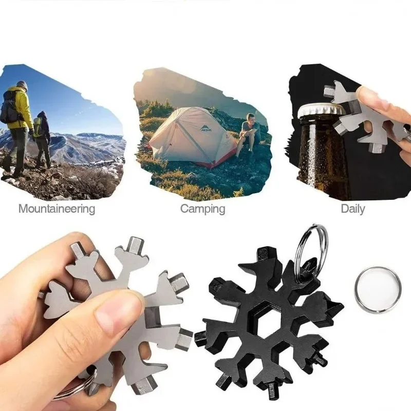 Imagem -06 - Chave Octogonal Multifunções de Floco de Neve Portátil Mini Ferramenta Múltipla com Abridor de Garrafas Chave de Fenda Edc Aço Inoxidável