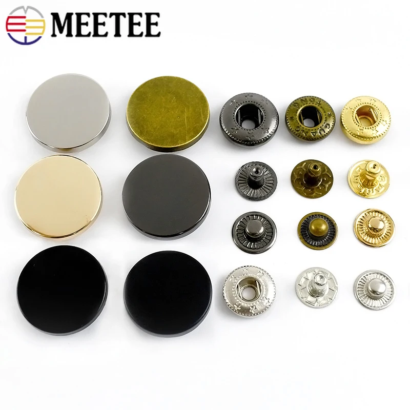 10Sets Meetee 10-25mm Metal Snap Buttons Bag Coat Fasteners Press Button for Clothing Decor Golden Buckles Sewing Accessories