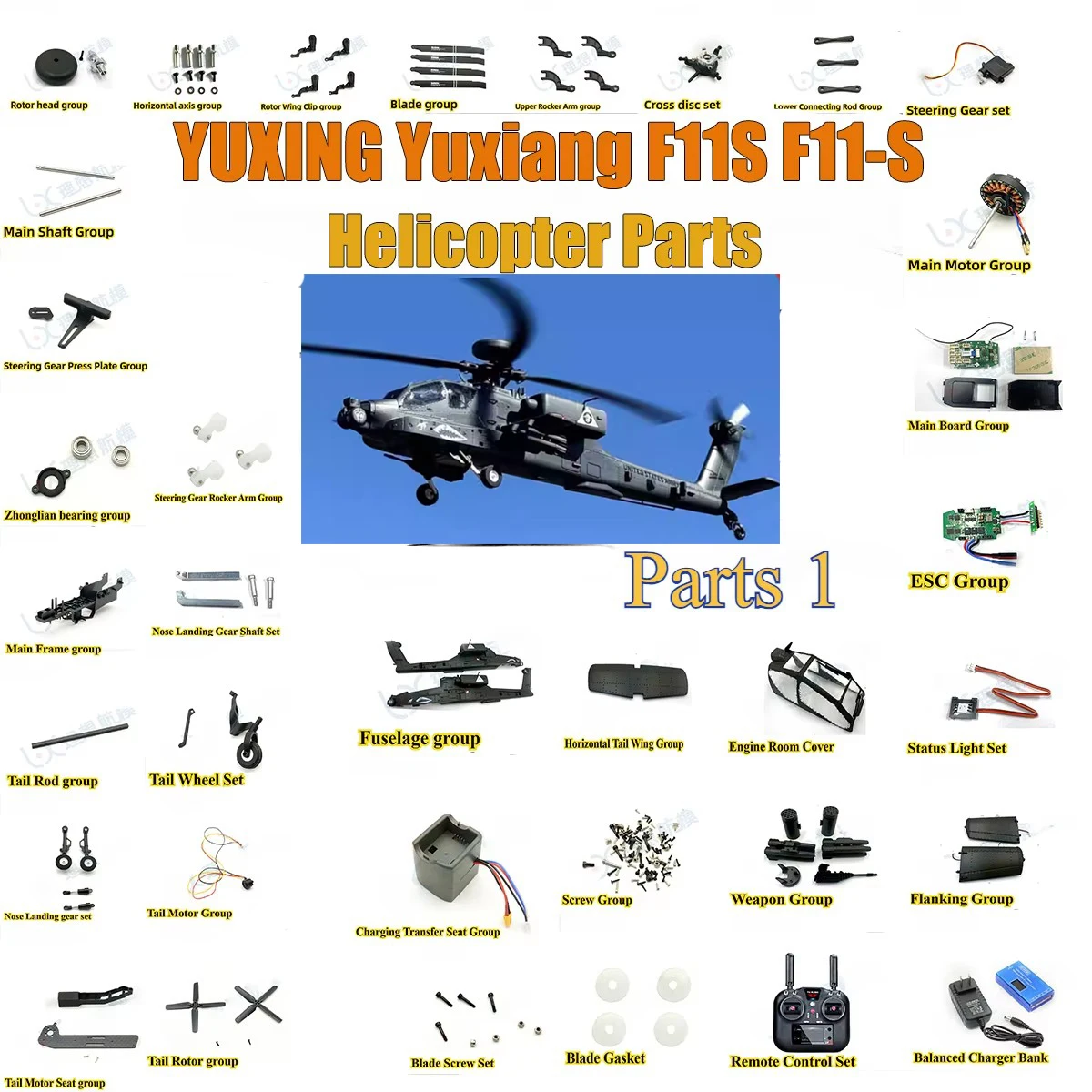 

YUXING Yu Xiang F11S F11-S RC Like Real Helicopter Parts Propeller Fuselage Motor ESC Landing Gear Tail Boom Pylon Flanks
