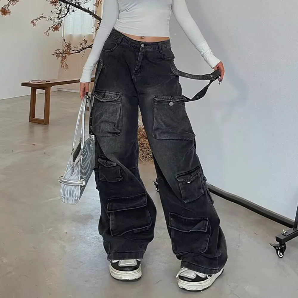 الخريف الرجال متعددة جيب مستقيم الجينز الأمريكية الرجعية موضة الاتجاه الشارع الهيب هوب فضفاض عادية المتخصصة الرجال قيعان 2025 #1