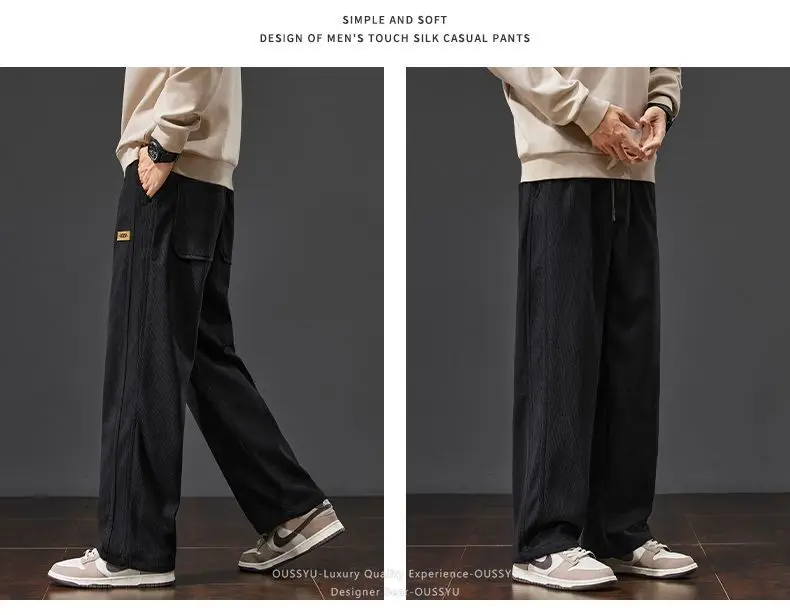 Herren-Cordhose für Herbst und Winter, locker geschnitten, gerade, mit Kordelzug, elastischem Bund, Streetwear-Mode, Baggy, lässige Hose, braun – Detail 12