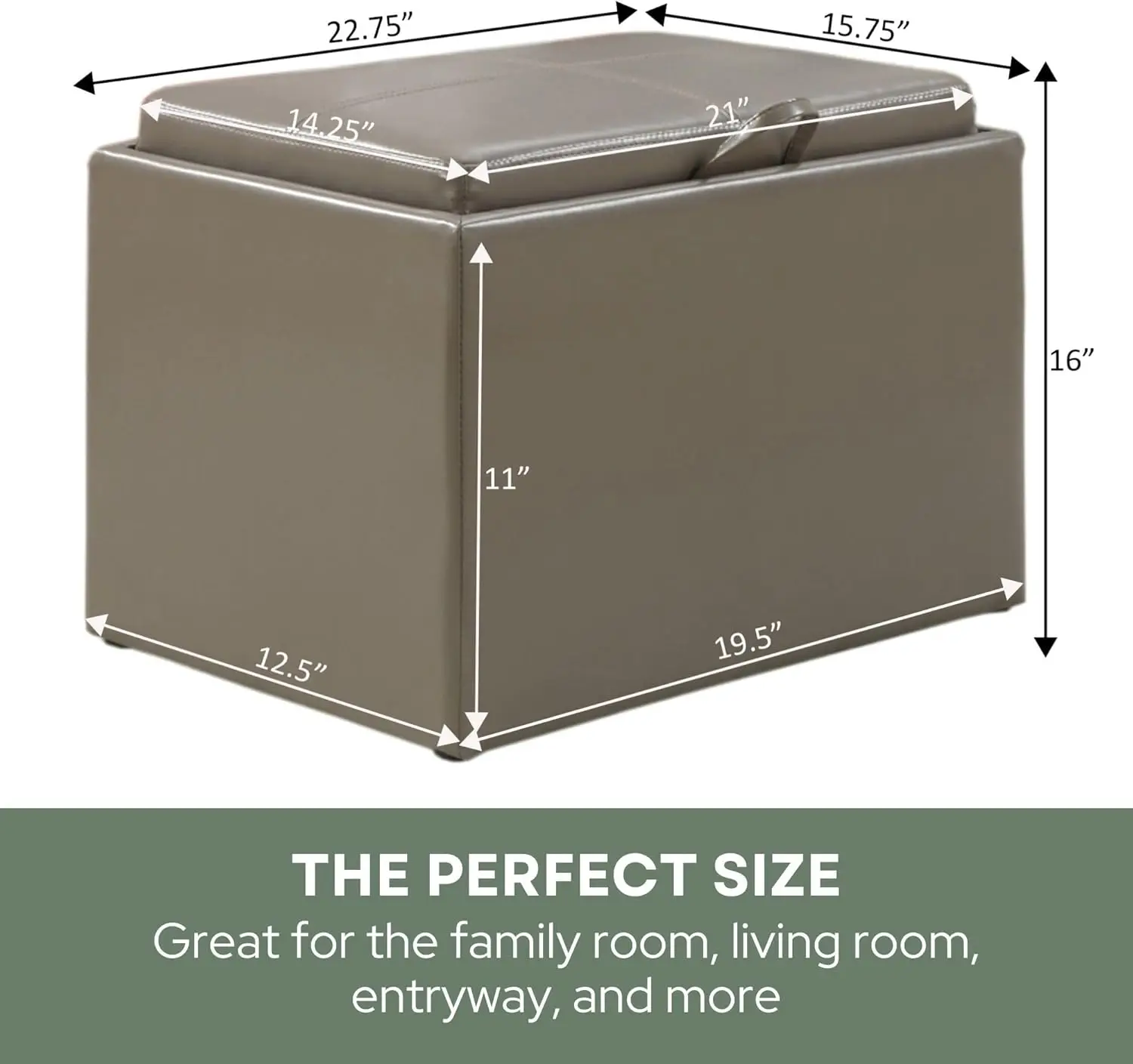 

Convenience Concepts Designs4Comfort Accent Storage Ottoman 22.75""-Modern Foot Stool With Decorative Tray For Living, Dining