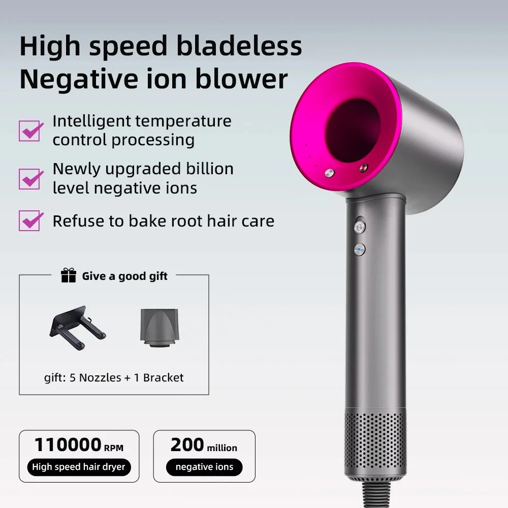 1.8m Professinal Leafless Hair Dryer Electric Hair Dryer High Speed 1600W Negative 200 Million Anion Blow Dryer Silent Hair Drye