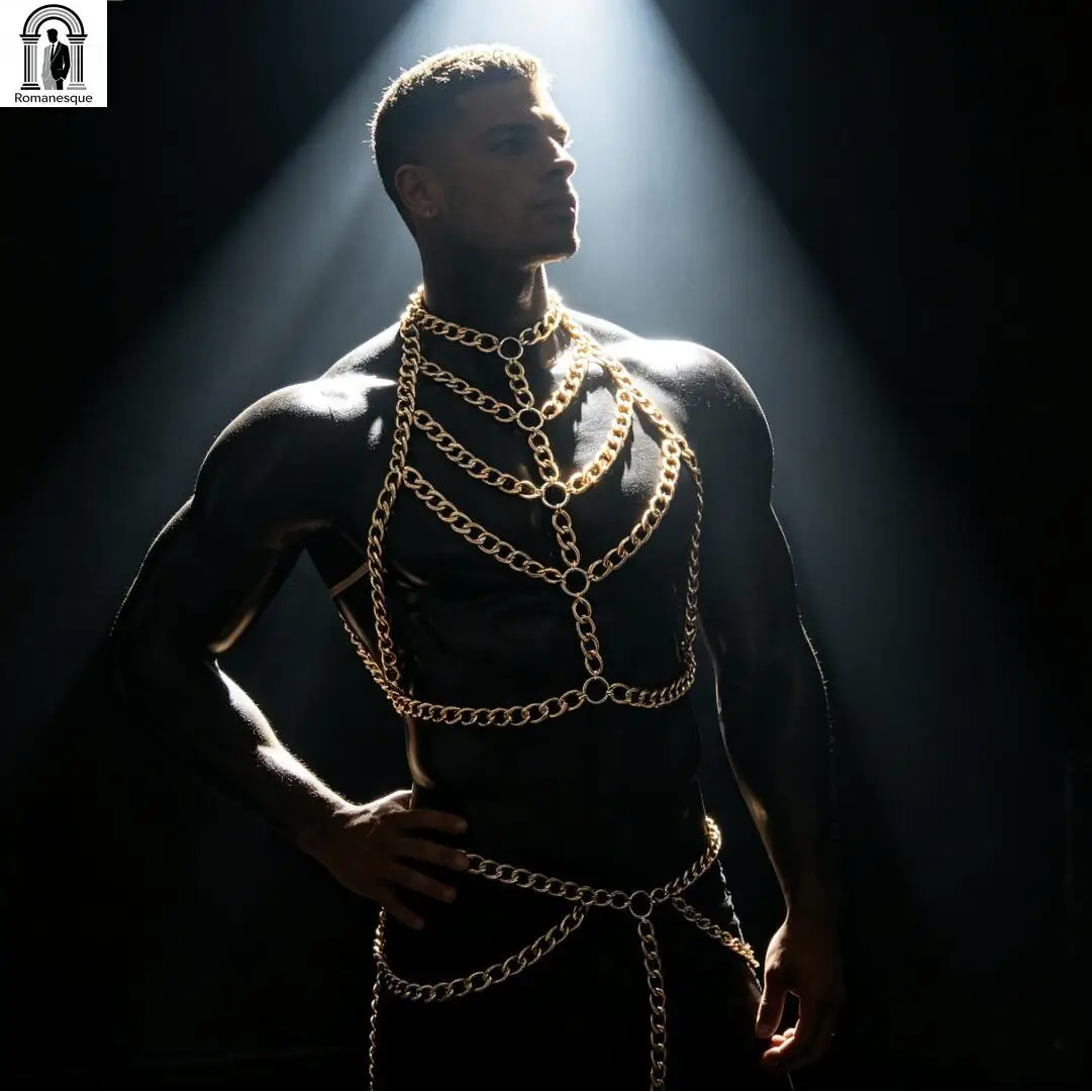 Men's Silver Thick Chain Body Harness Halter Neck Chest Cage Top Adjustable Waist Chain Vest Nightclub Rave Party Body Jewelry - view 4