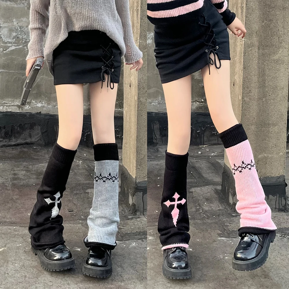 Y2K calzini a gamba larga lavorati a maglia Warm JK Girls scaldamuscoli gamba lunga Lolita calzini Punk Gothic Wool Knitted Foot Cover calze