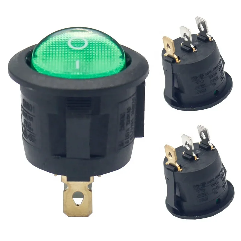 250V 6A SPST ON-OFF Green Light Snap In Rocker Switches LECI RS601