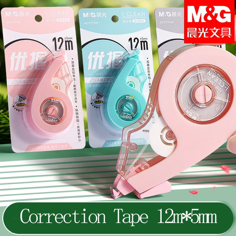 M&G Correction Tape with Ergonomic Grip 12m Tear-Resistant PET Film per Roll Ideal for Correcting Writing Errors