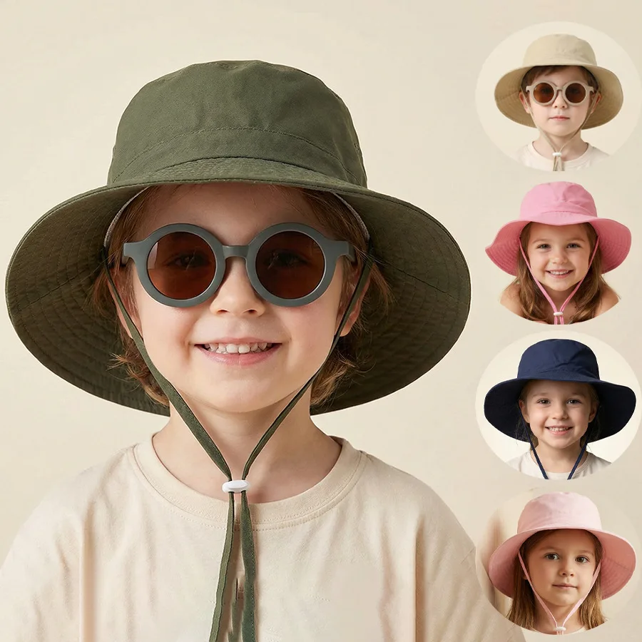 

New European and American style children's fisherman hats, summer hats for children, sun protection hats for children, pure colo