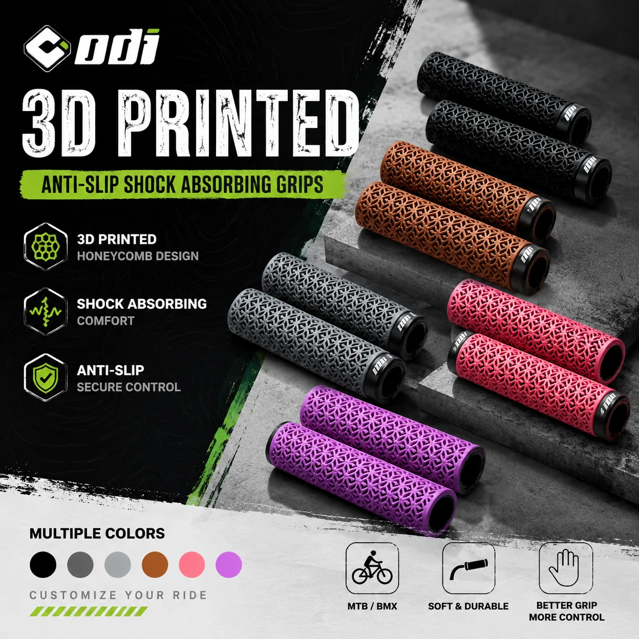 ODI 3D-Gedruckte Lock-on Fahrrad-Lenkergriffe Rutschfest Stoßdämpfend MTB Mountainbike Lenkergriffe Fahrrad-Ersatzteile
