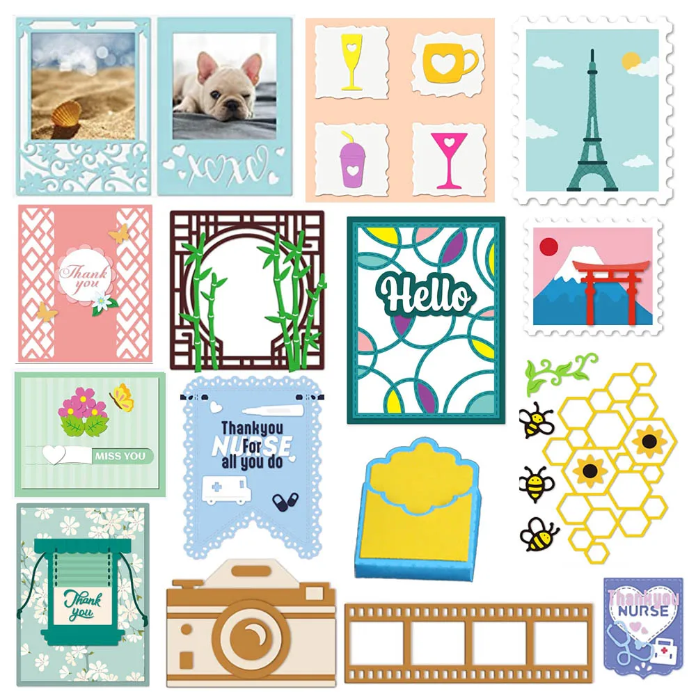 2 Styles Floral Photo Frame Metal Cutting Dies Stencil Photo Frame Carbon Steel Embossing Template for Card Making DIY Scrapbook