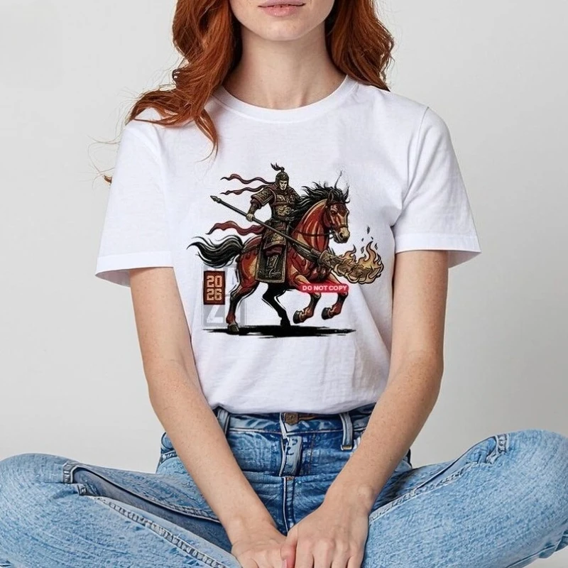 السنة الصينية الجديدة الحصان 2026 القمري للرجال والنساء طاقم الرقبة قصيرة الأكمام قطنية عالية الجودة جميع المواسم موضة عادية مريحة المحملة #1