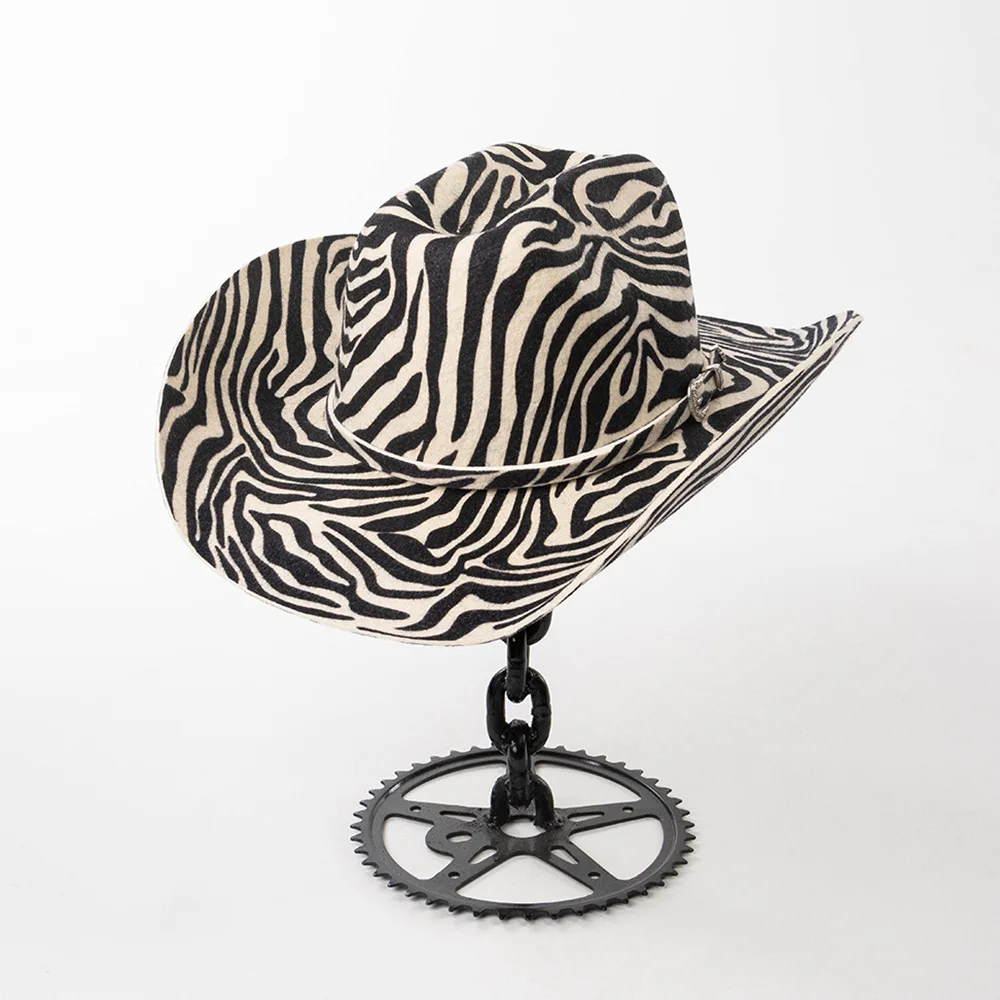 M/L Größe Leopardenmuster 100% Wolle Fedora-Hüte für Herren und Damen Party Western Cowboy Aufwärtsgerichtete Krempe Jazz-Hut Panama Sombrero Chapeau – Detail 18