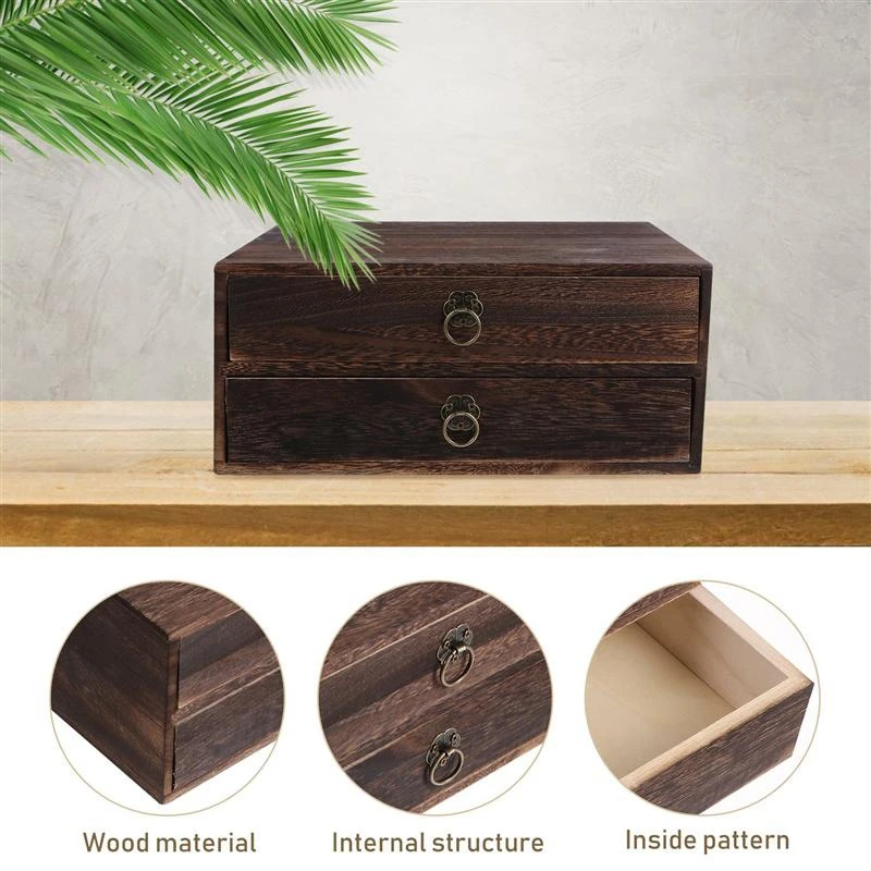 1 Stuks Massief Hout Opslag Bureau Doos Retro Lade Type Desktop Organizer Kantoor Desktop Sieraden Cosmetische Organizer A