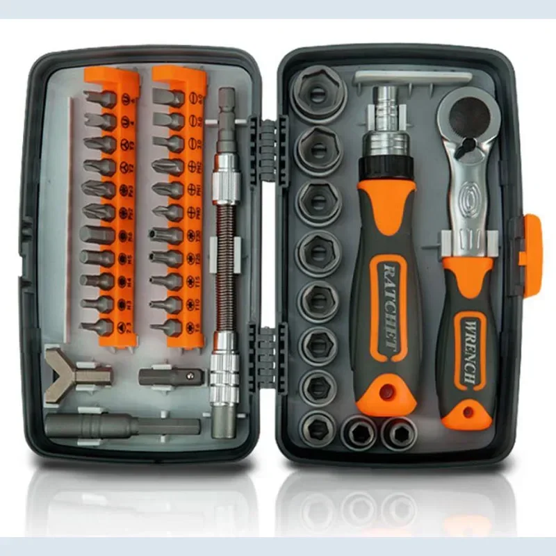 

Ratchet Screwdriver Set 38 In 1 Adjustable Socket Wrench Precision Bits With Two-Way Rotary Manual Handle Household Tool Kits