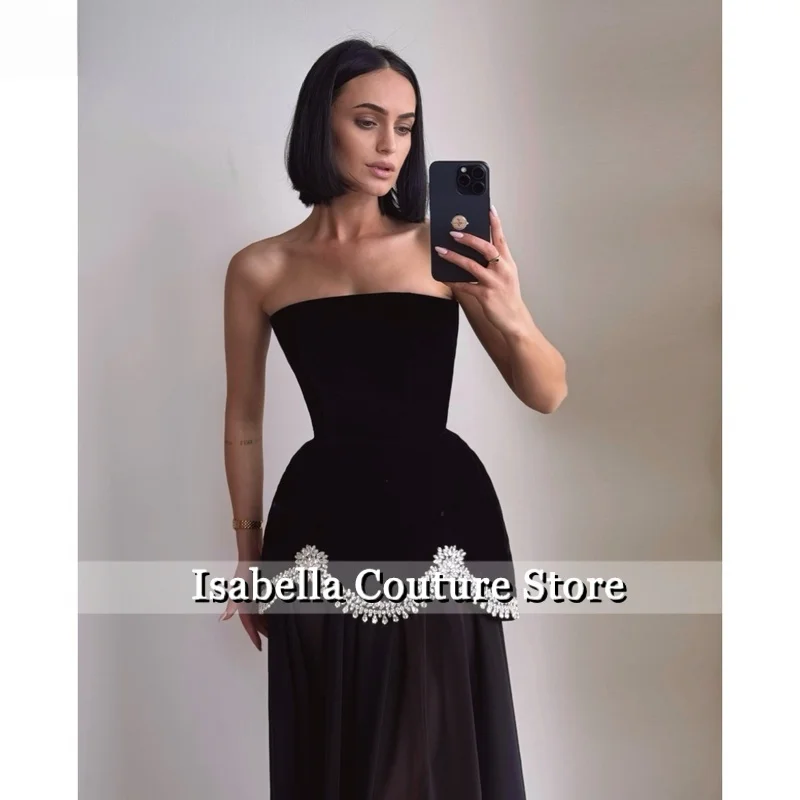 

Customized Black Glitter Strapless Backless robes de soirée SleevelessA-line Party Dresses Floor-Length Prom Dress 2025