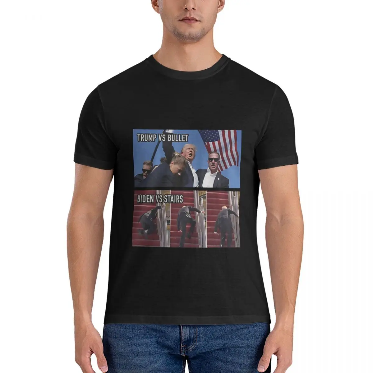 Vintage Assassination Attempt On Memes Reactions Merchandise T-Shirts for Men Crew Neck Cotton T Shirts 2024 Trump Shooting