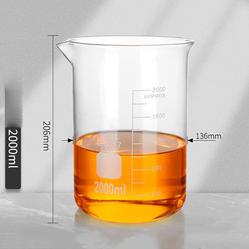 1PCS 2000ml glass beaker measuring cup chemical experiment high borosilicate glass high temperature resistant large beaker