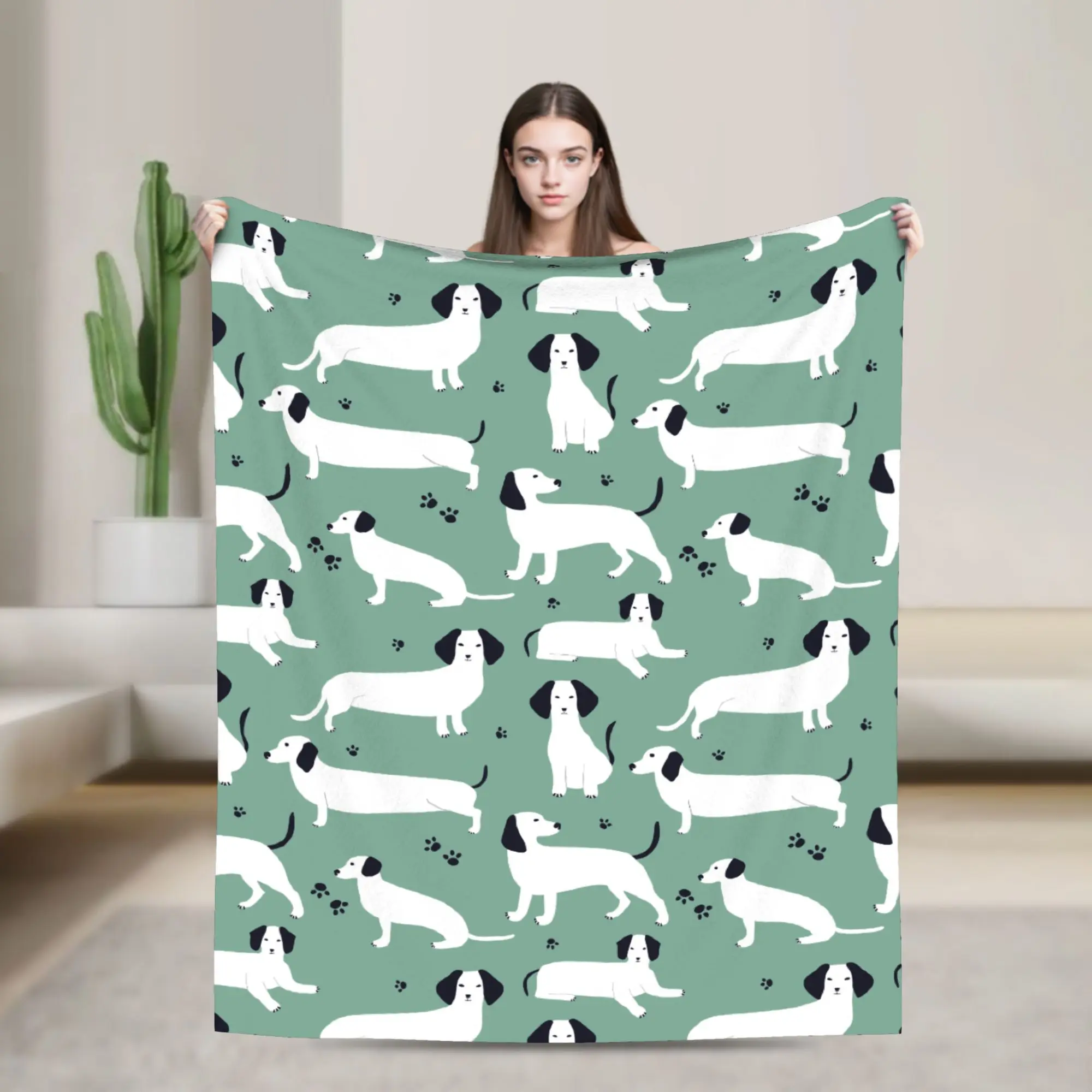 Cute White German Badger Dog Dachshund Blankets Gift for Animal Dogs Lover Fuzzy Funny Throw Blanket for Bed Sofa  Winter
