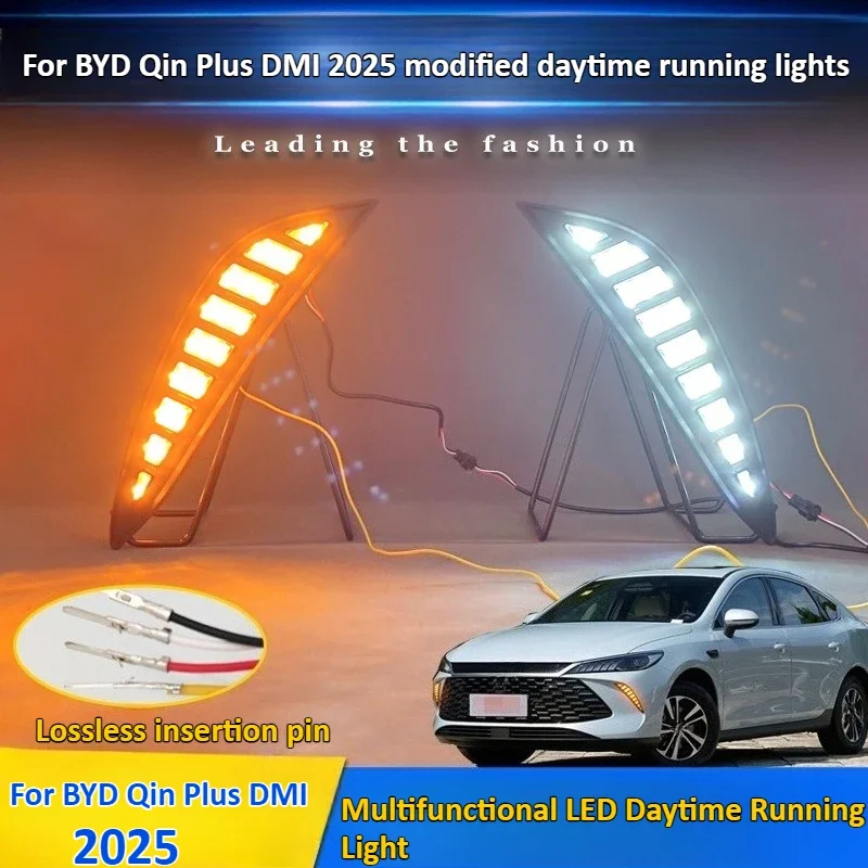 

For BYD Qin Plus DM-I 2025 2Pcs LED Daytime Running Lights DRL Dynamic Turn Signal Front Bumper Fog Lamp 12V Daylight Night Blue