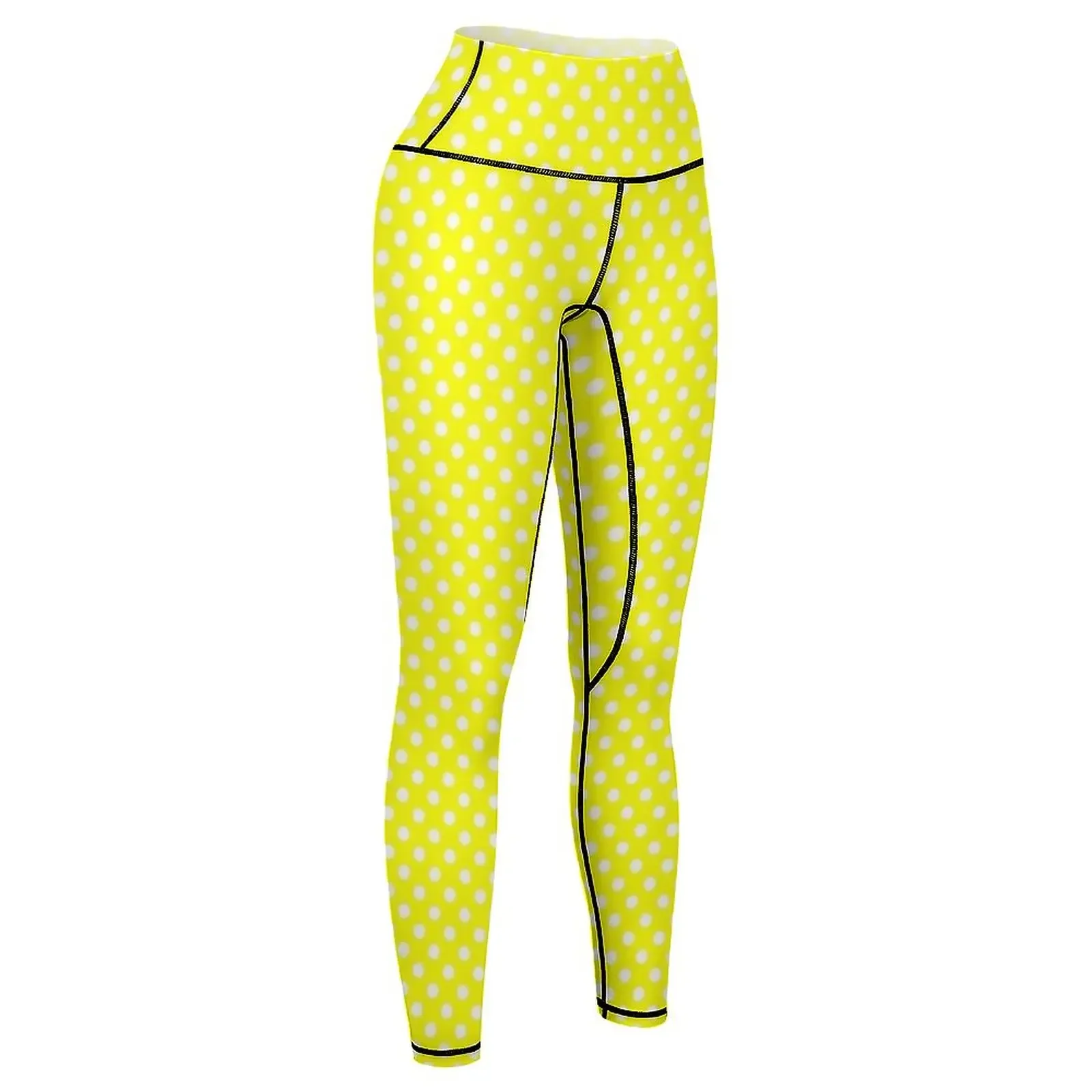 White Polka Dots on Yellow Background Leggings Tight fitting woman trousers for physical flared Womens Leggings - view 6