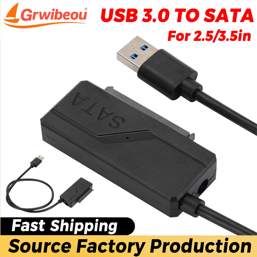 Grwibeou SATA To USB 3.0 Adapter USB To SATA Cable 5Gbps High Speed Data Transmission for 2.5 Inch HDD Hard Drive SATA Adapter
