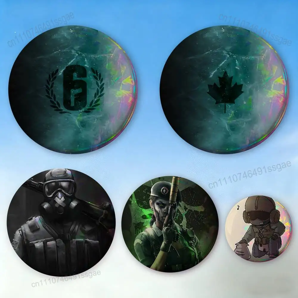 

R-Rainbow S-Six S-Siege Badges Personalized Handmade Round Brooches Pins Accessory 25mm 75mm 44mm 58mm 32mm