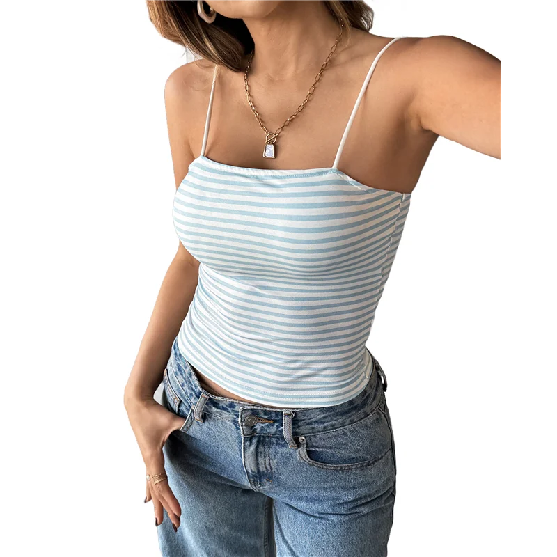 Женские укороченные топы без рукавов в полоску на тонких бретельках Y2K с открытой спиной, облегающие эстетические топы на выход для девочек