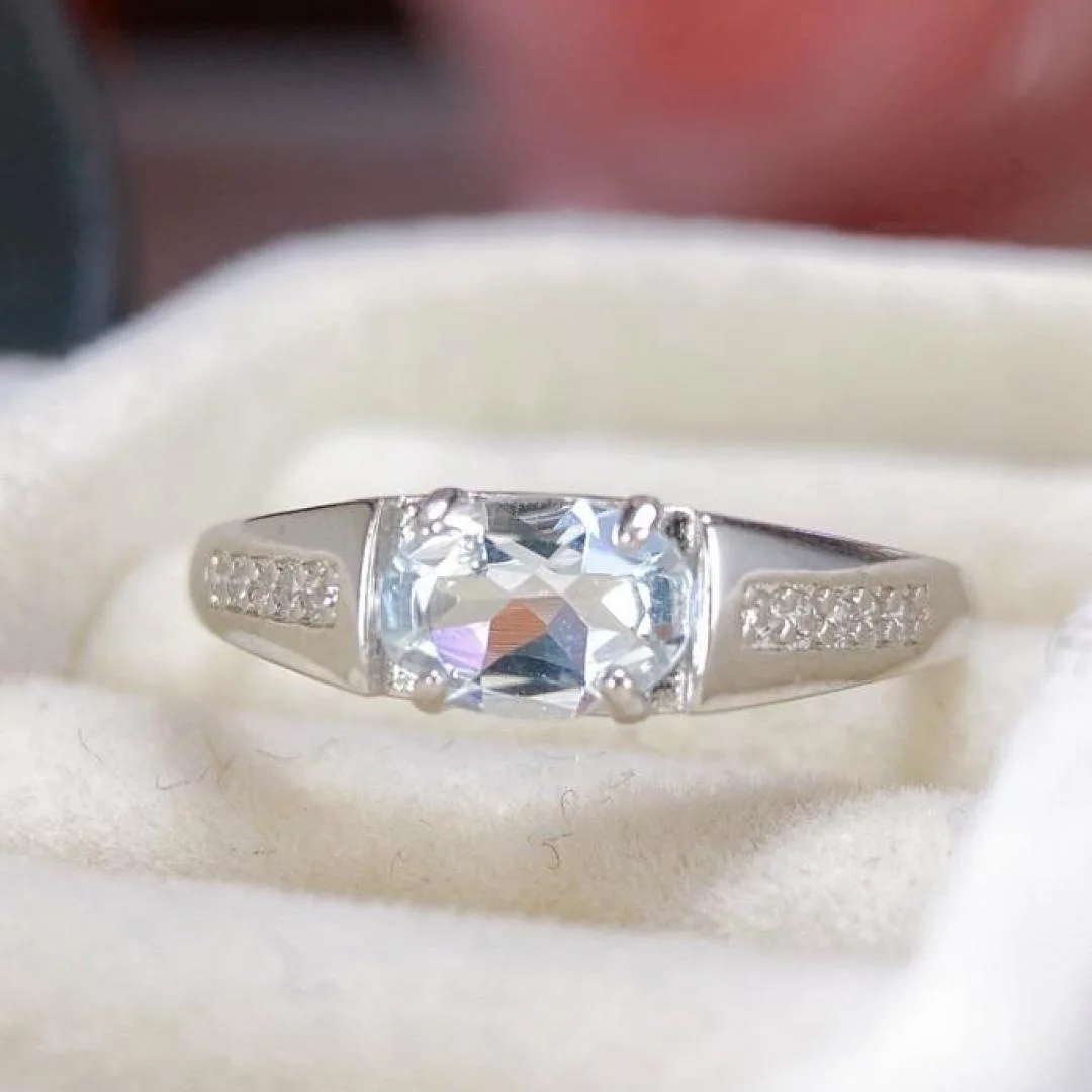

KJJEAXCMY High purity Natural Aquamarine S925 silver exquisitely Ring Full of luster Simple,Elegant Simple High-End Accessory
