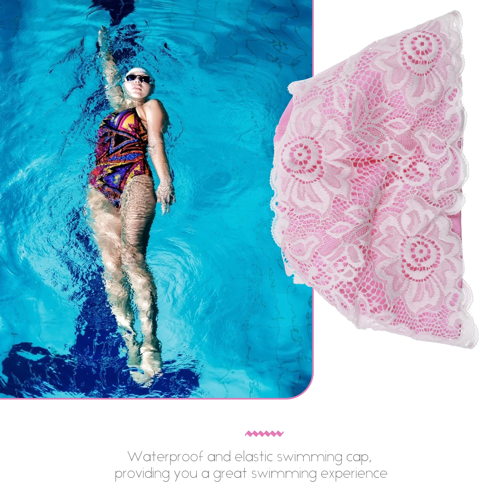 

1pc Elastic Pu Lace Swimming Hat Waterproof Comfortable for Women Girls Ladies Stylish Bathing