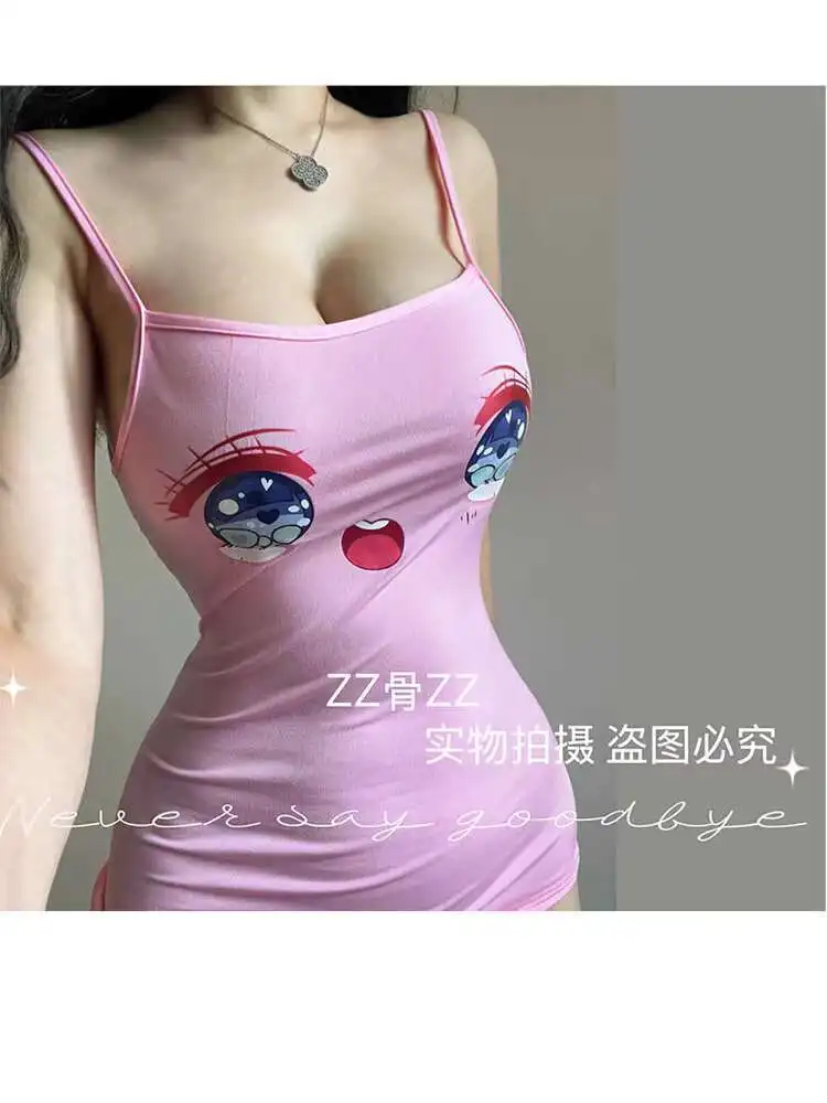 Été nouveau doux fille imprimé pur désir Sexy sac hanche sangle robe élégante courte rose doux femmes Mini robe hauts X27B