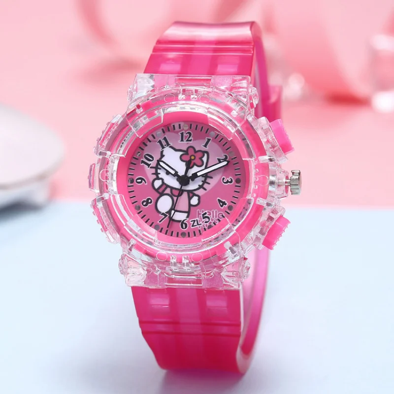 ساعة سانريو هالو كيتي LED المتوهجة فلاش للأطفال، ساعة يد كوارتز عصرية هدية عيد الميلاد لنمط ألعاب الأطفال