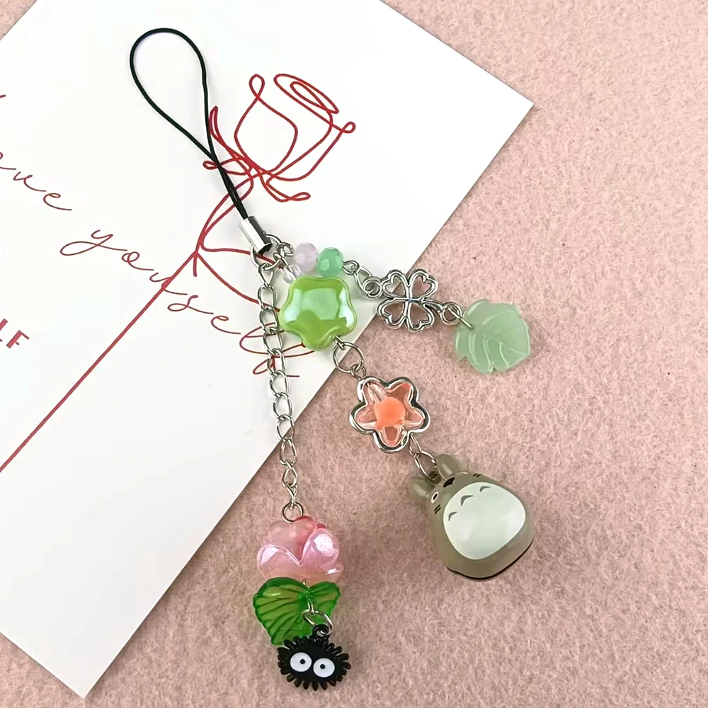 Handmade Cat Bear Phone Charm Chain Y2K Coquettish Fairytale Lily Of The Valley Keychain Handbag KeyPendant Accessories Gift image 3