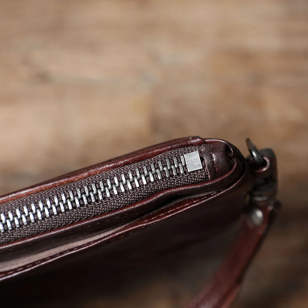 S.WORKER Klassische Geldbörse aus Vollnarbenleder für Herren, Echtleder-Clutch mit großer Kapazität und Kartenhalter. – Detail 18