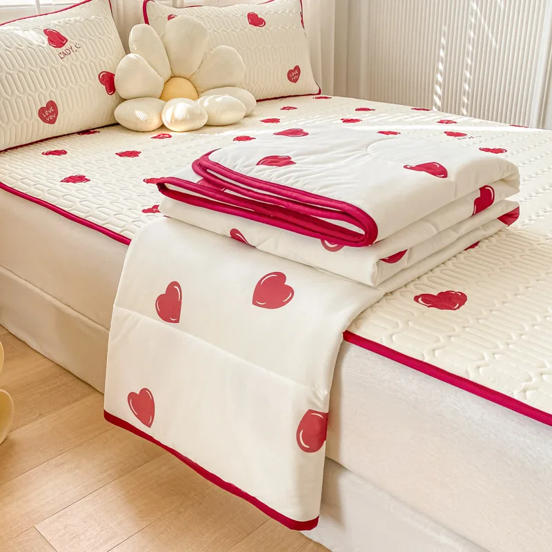 Ins Korean Printed Summer Thin Quilt 1Pc Cartoon Pattern Cooling Comforter for Hot Flashes Lightweight Breathable Queen Bedding