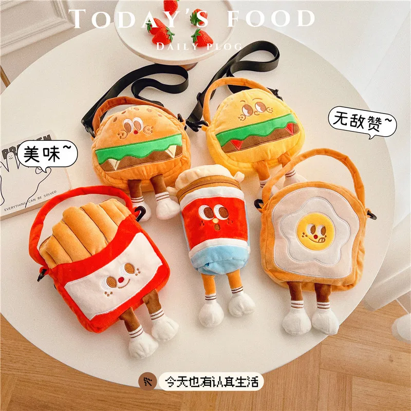 Fun Ins Kawaii Cute Cartoon frytki Hamburger Bun Girl wszechstronna mała torba na ramię kreatywna przenośna portmonetka typu cross-body