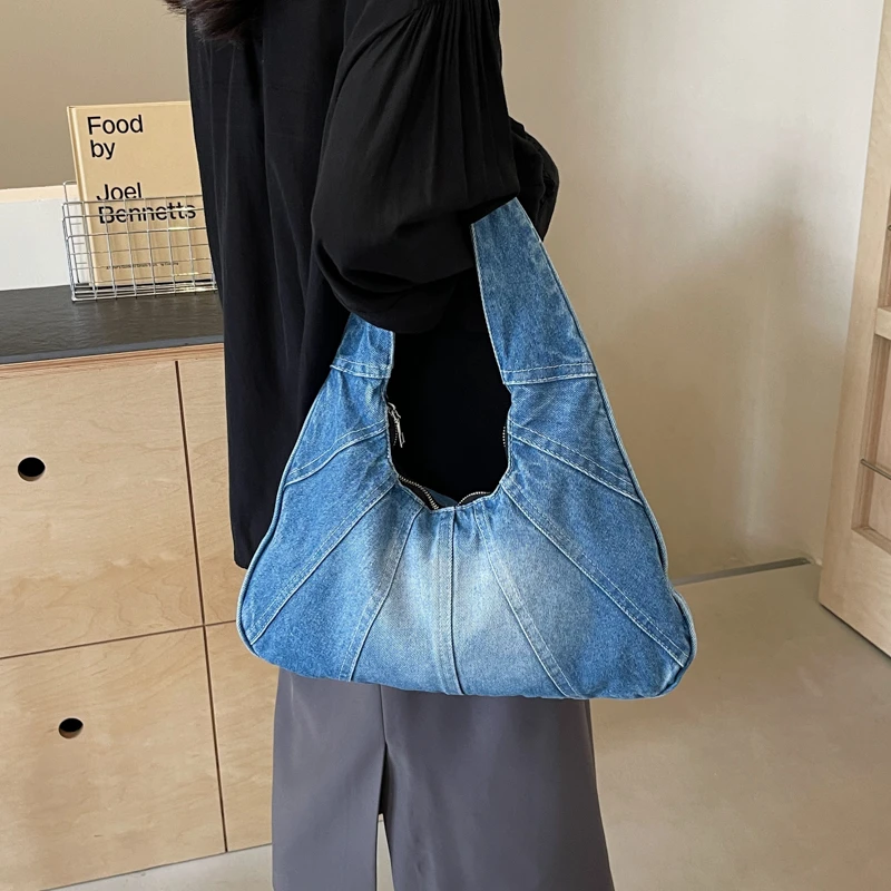 French Style Denim Shoulder Bag Luxury Designer Jeans Bag Women 2024 Large Capacity Cloth Shoulder Tote Bag Brand Female Purse