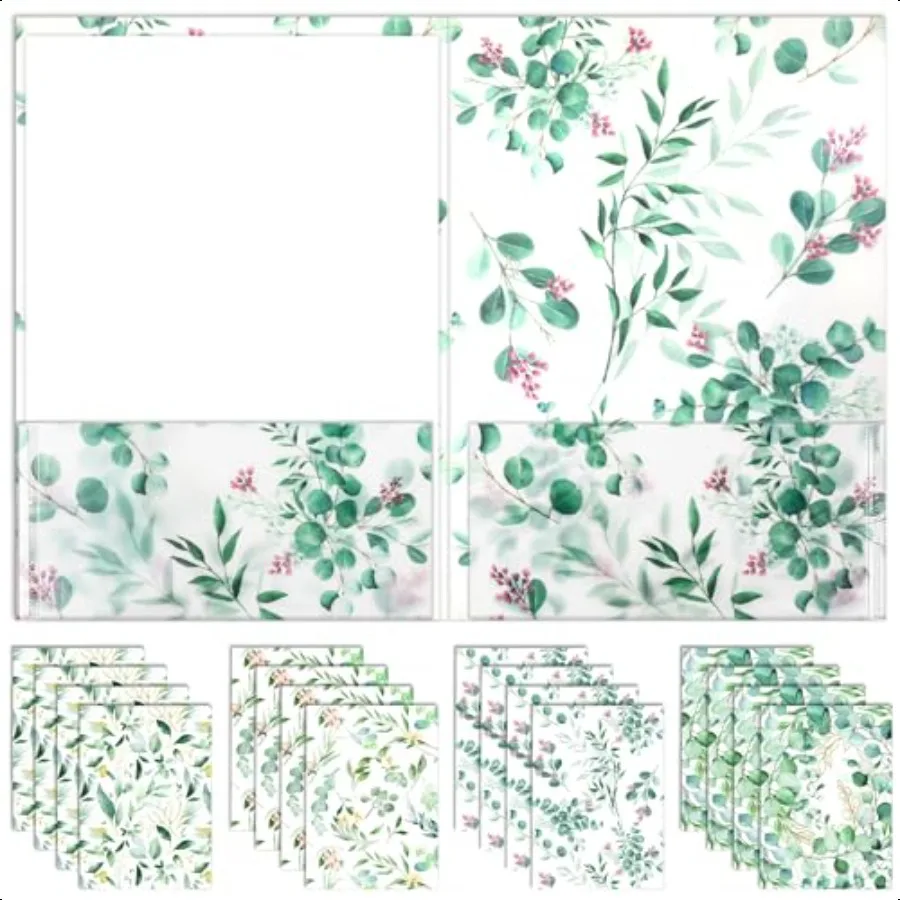 

16 Pcs Eucalyptus Two Pocket Folders Plastic Letter Size School Folders with Pockets for Teacher Classroom Office Home Busin pl
