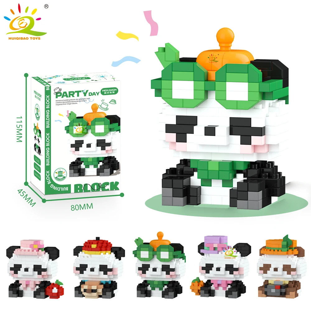 HUIQIBAO Mini Cute Panda Micro Building Blocks 3D Diamond Model Animal Bricks DIY City Construction Toys for Children Kids Gift