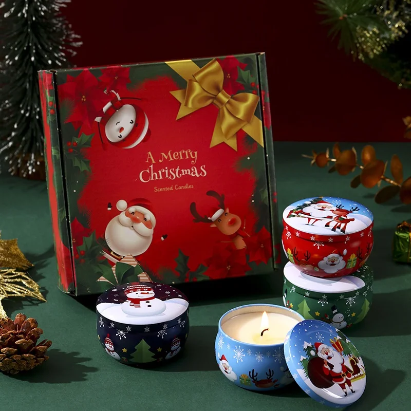 

Christmas Scented Candles Tin Cans Candles Holiday Gift Christmas Eve Gift Box Accompanying Gifts Fragrance Sets Set of Four