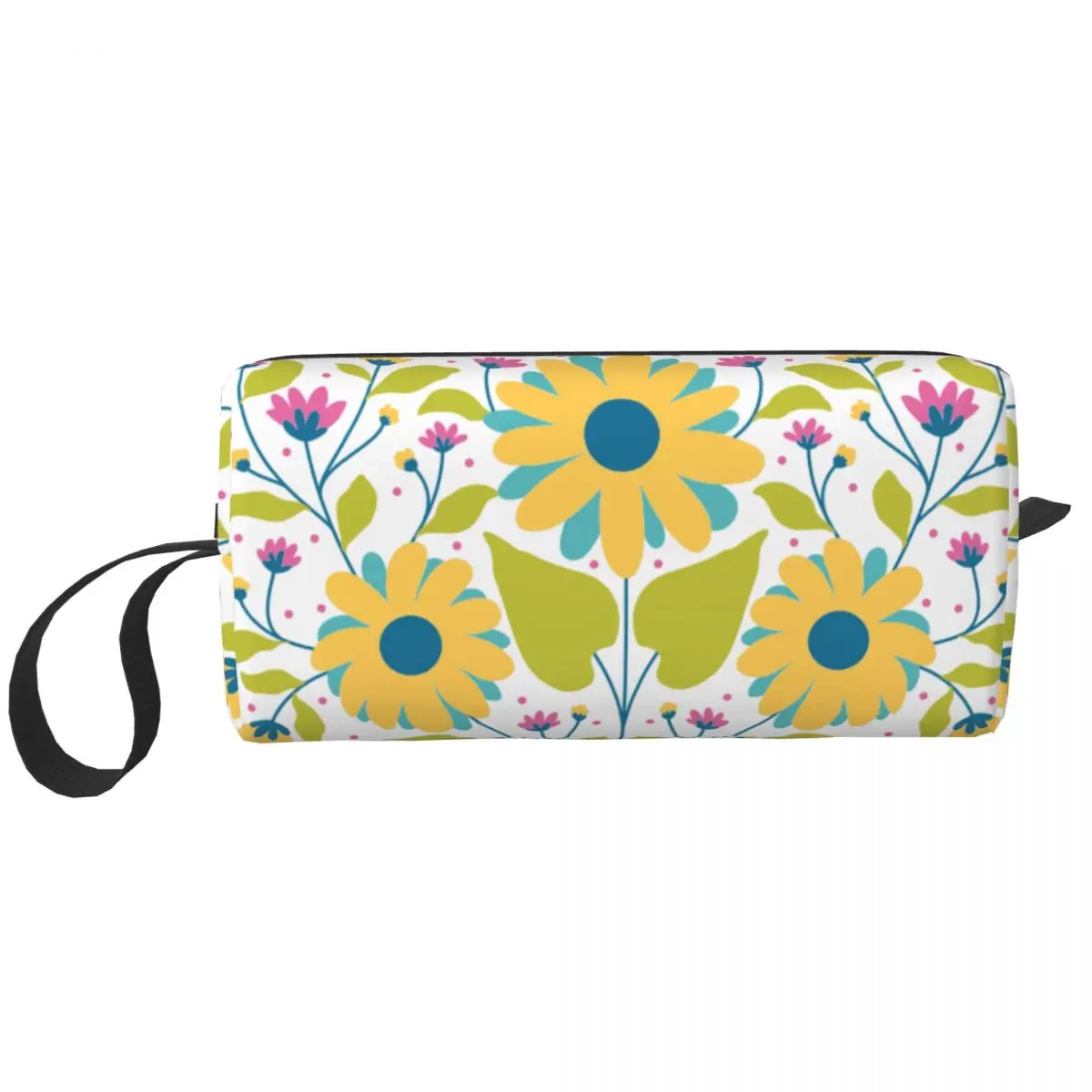 Mexican Otomi Sunflower Pattern Makeup Bag Women Travel Cosmetic Organizer Ethnic Floral Embroidery Storage Toiletry Bags